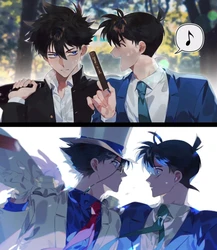 夜幕下的魔术与推理：快斗与新一的双人舞